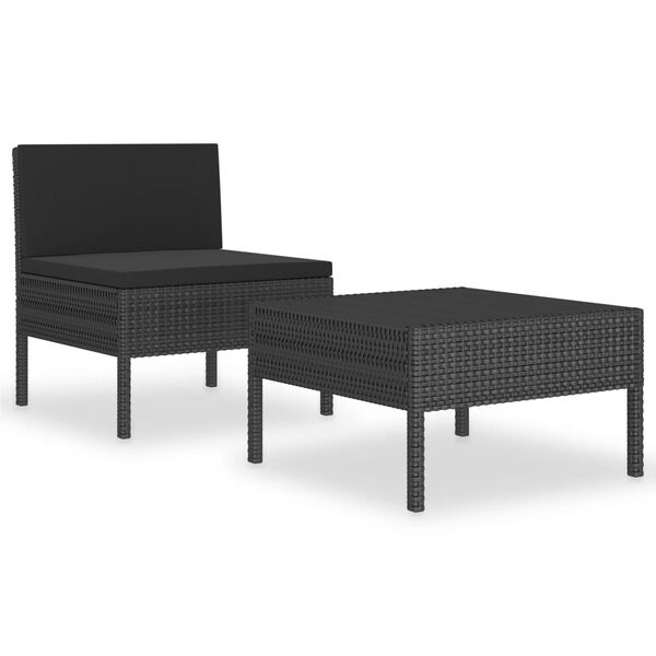 vidaXL Salon de jardin 2 pcs avec coussins Résine tressée Noir
