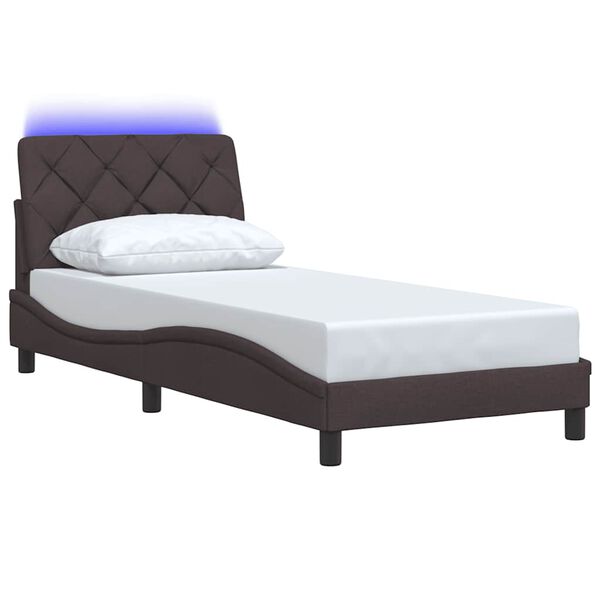 vidaXL Cadre de lit avec LED sans matelas marron fonc&eacute; 90x190 cm tissu