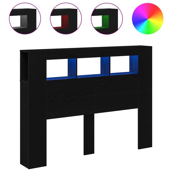 vidaXL Tête de lit LED avec étagère Chêne noir 140 x 18,5 x 103,5 cm