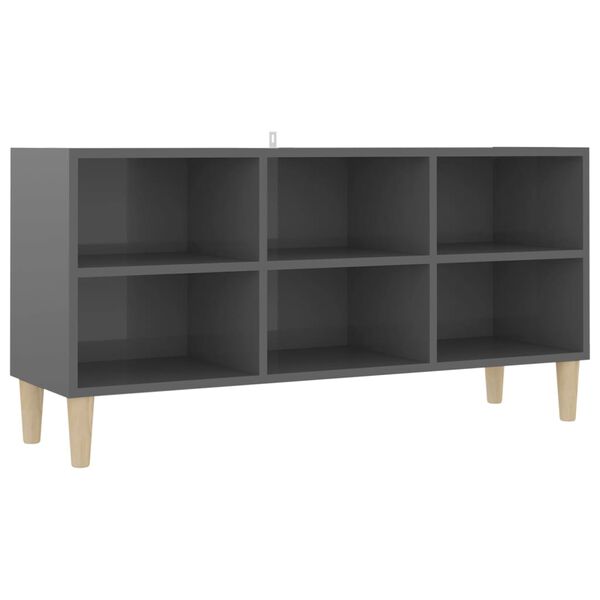 vidaXL Meuble TV avec pieds en bois massif Gris brillant 103,5x30x50cm
