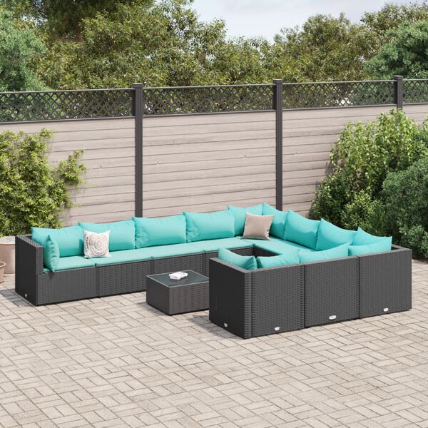vidaXL Salon de jardin 11 pcs avec coussins noir r&eacute;sine tress&eacute;e