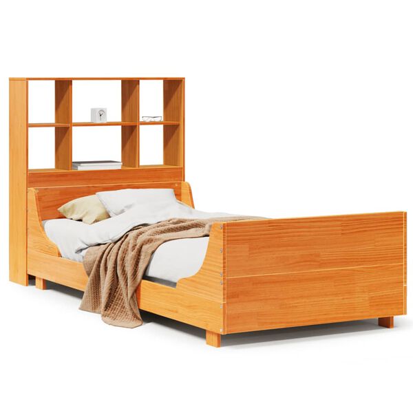 vidaXL Lit biblioth&egrave;que sans matelas cire marron 100x200cm bois massif