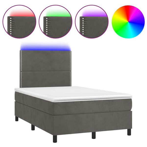 vidaXL Sommier &agrave; lattes de lit matelas et LED Gris fonc&eacute; 120x200 cm