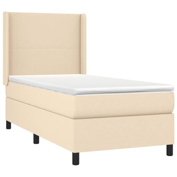 vidaXL Sommier &agrave; lattes de lit et matelas Cr&egrave;me 90x190 cm Tissu