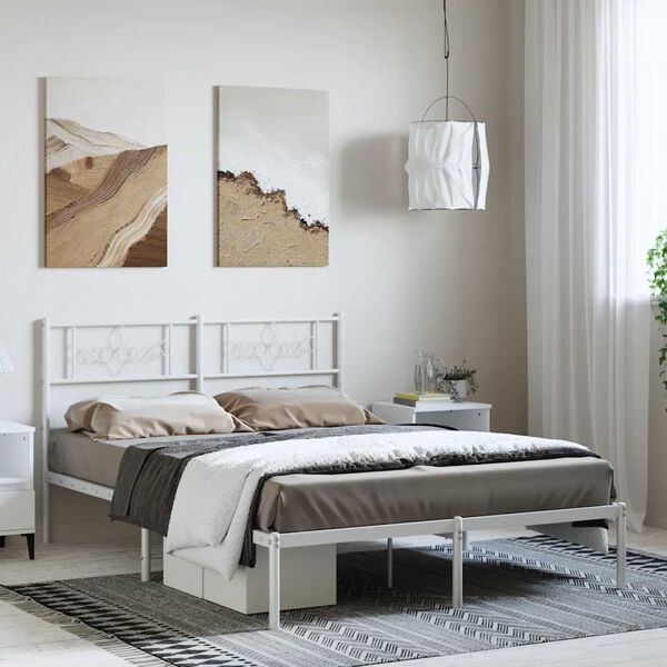 vidaXL Cadre de lit métal sans matelas et tête de lit blanc 150x200 cm