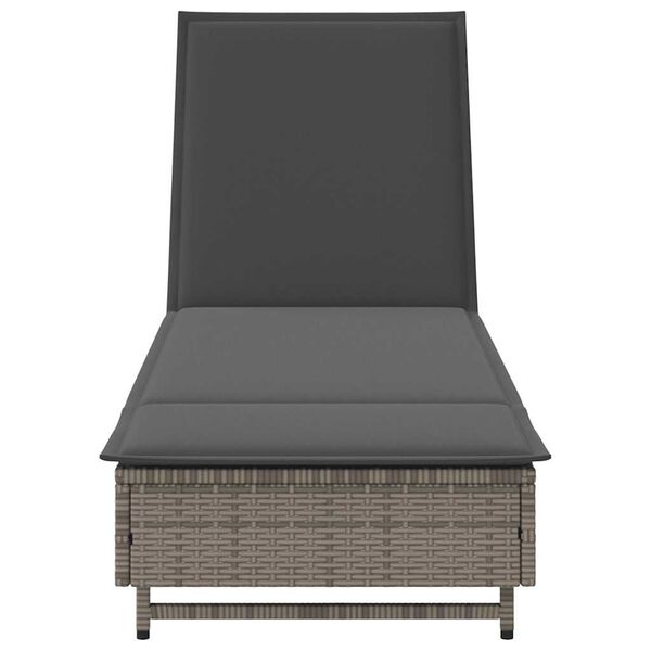 vidaXL Chaise longue avec roues et coussin gris résine tressée