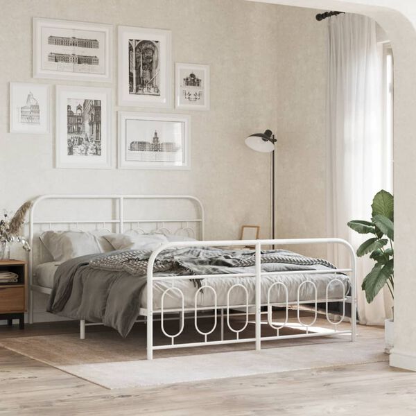 vidaXL Cadre de lit métal sans matelas et pied de lit blanc 140x200 cm