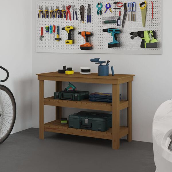 vidaXL Banc de travail Marron miel 110,5x50x80 cm Bois de pin massif