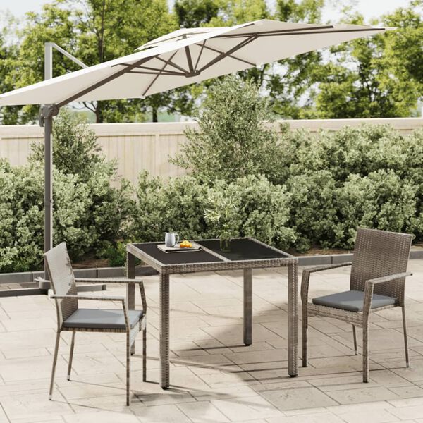 vidaXL Ensemble à manger de jardin 3 pcs coussins gris résine tressée