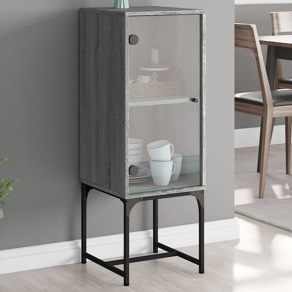 vidaXL Armoire lat&eacute;rale avec porte en verre sonoma gris 35x37x100 cm