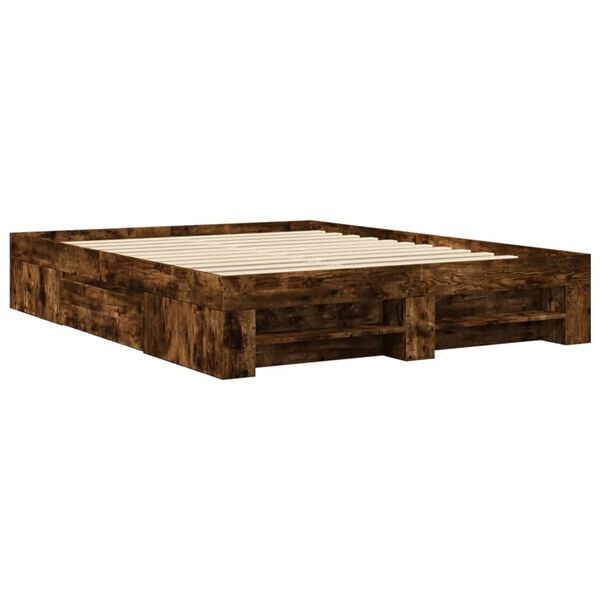 vidaXL Cadre de lit sans matelas chêne fumé 150x200 cm bois ingénierie