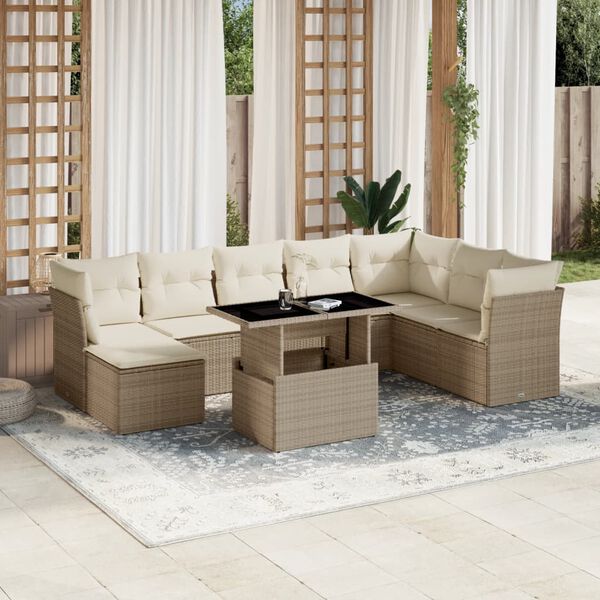 vidaXL Salon de jardin avec coussins 9 pcs beige r&eacute;sine tress&eacute;e