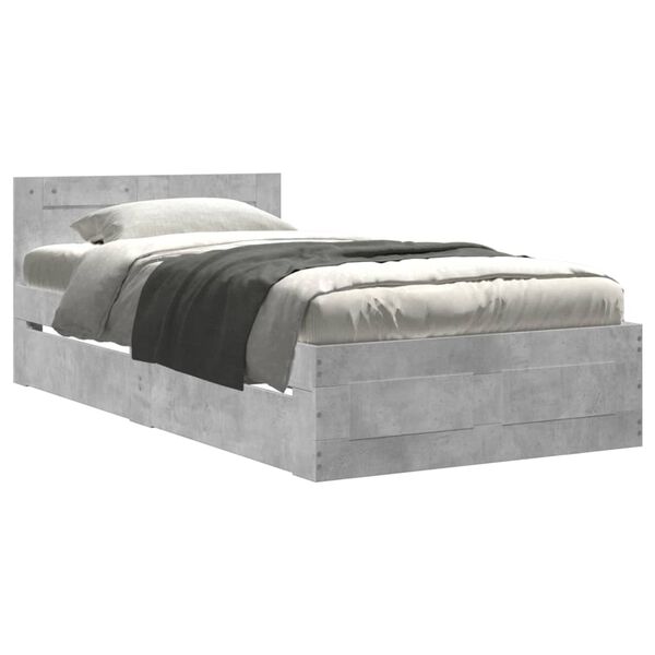 vidaXL Cadre de lit avec t&ecirc;te de lit sans matelas gris b&eacute;ton 75x190 cm