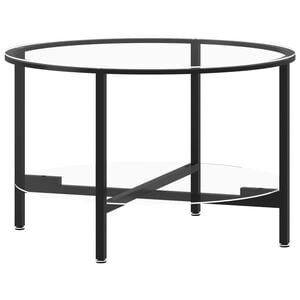 vidaXL Table &agrave; th&eacute; Noir et transparent 70 cm Verre tremp&eacute;