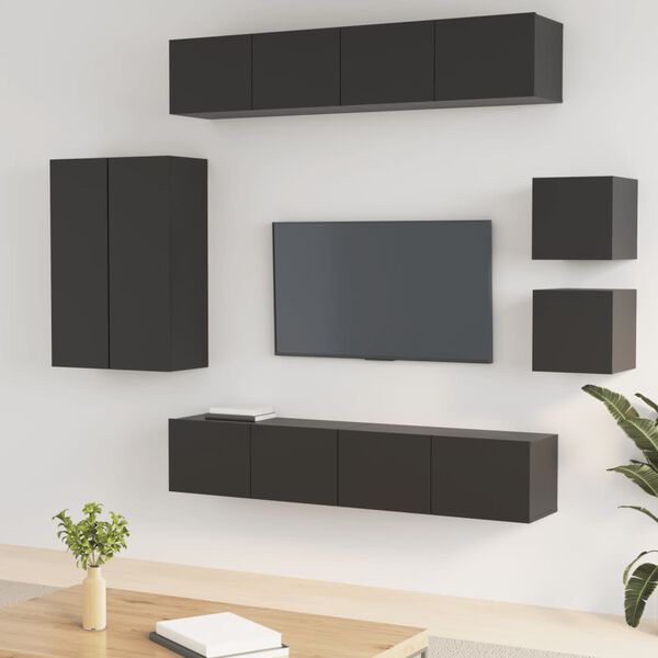 vidaXL Ensemble de meubles TV 8 pcs Noir Bois d'ing&eacute;nierie