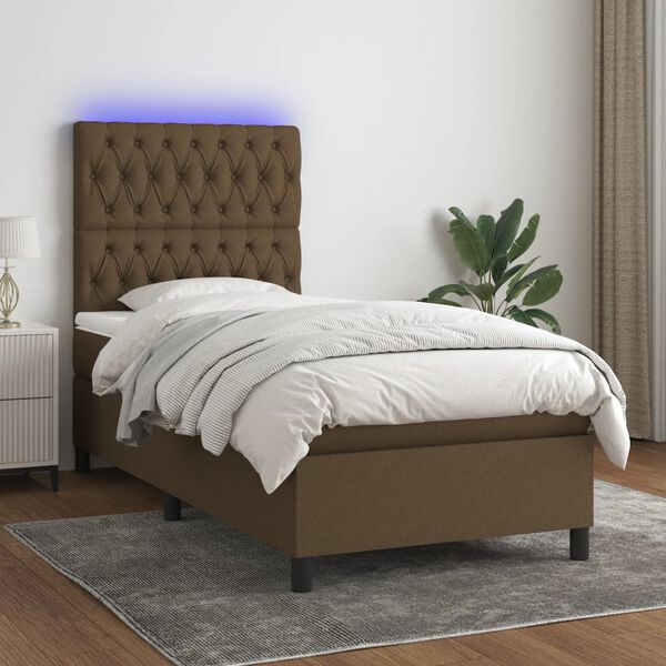 vidaXL Sommier &agrave; lattes de lit matelas et LED Marron fonc&eacute; 100x200cm