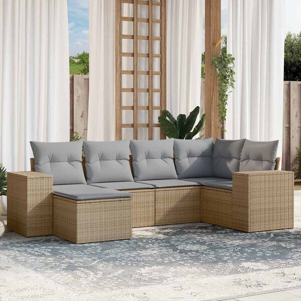 vidaXL Salon de jardin avec coussins 6 pcs beige r&eacute;sine tress&eacute;e