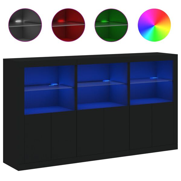 vidaXL Buffet avec lumières LED noir 181,5x37x100 cm