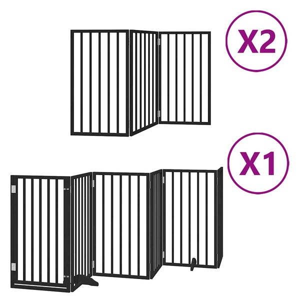 vidaXL Barri&egrave;re pour chien porte pliable 12panneaux noir bois peuplier