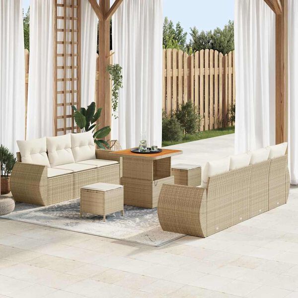 vidaXL Ensemble de canap&eacute; de jardin 10 pcs Beige et cr&egrave;me polyrotin