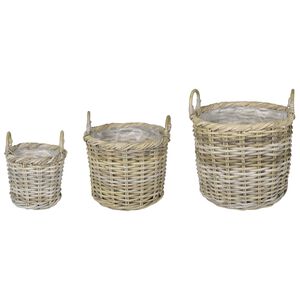 vidaXL Panier &agrave; plantes GENDT 3 pi&egrave;ces Gris naturel Rattan Kubu