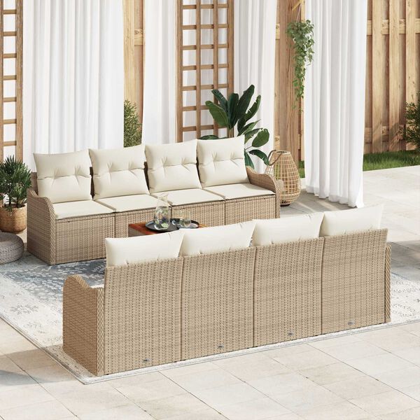 vidaXL Ensemble de canap&eacute; de jardin avec coussin 9 pcs Beige polyrotin