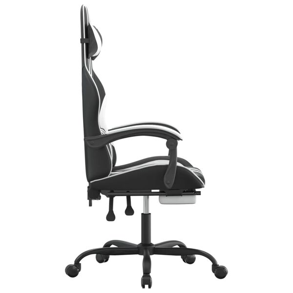 vidaXL Chaise de jeu pivotante et repose-pied Noir et blanc Similicuir
