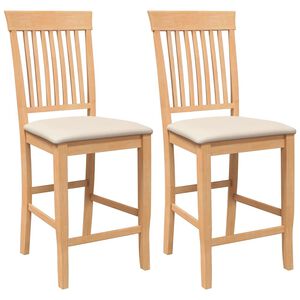 vidaXL Tabourets de bar avec coussins (2 pcs) en bois massif naturel et caoutchouc