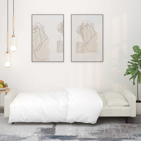 vidaXL Canap&eacute;-lit &agrave; 2 places avec deux oreillers cr&egrave;me velours