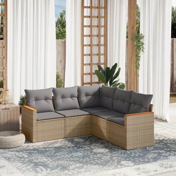 vidaXL Salon de jardin avec coussins 5 pcs beige r&eacute;sine tress&eacute;e