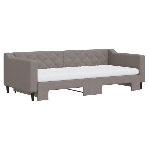 vidaXL Lit de jour avec gigogne et matelas taupe 90x200 cm tissu