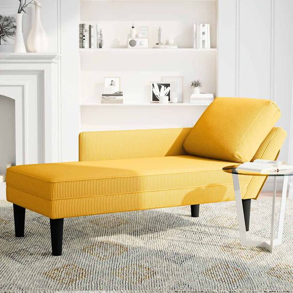 vidaXL Chaise longue avec coussin jaune clair tissu en velours c&ocirc;tel&eacute;