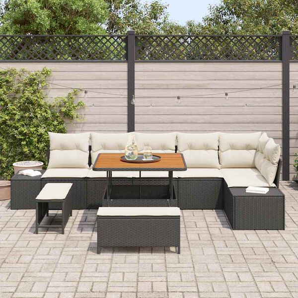 vidaXL Ensemble de canap&eacute; de jardin avec coussin 9 pcs Noir polyrotin