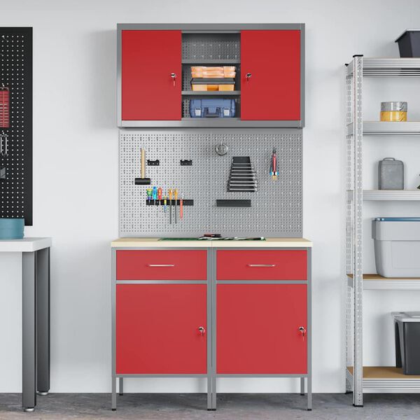 vidaXL Ensemble de placards de travail avec tiroir 6 pcs Rouge