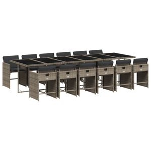 vidaXL Ensemble &agrave; manger de jardin coussins 13 pcs gris r&eacute;sine tress&eacute;e