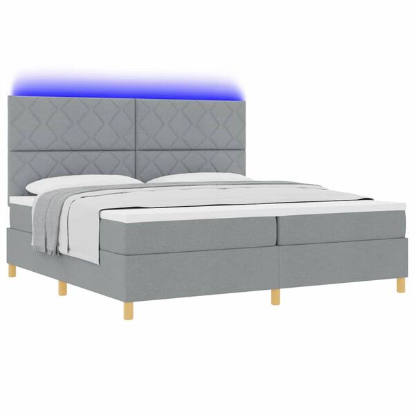 vidaXL Lit &agrave; ressort LED avec matelas Gris clair 200 x 200 cm tissu