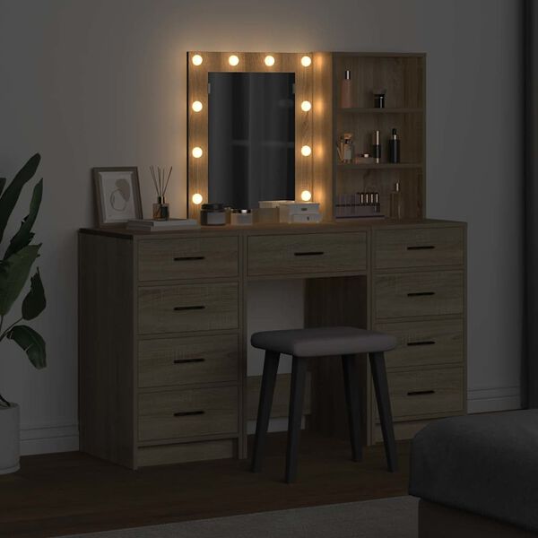 vidaXL Table de Toilette avec tiroir 3 pcs Marron 40 x 41 x 135 cm