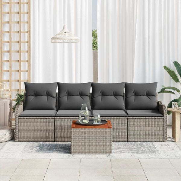 vidaXL Ensemble de canap&eacute; de jardin avec coussin 5 pcs Gris polyrotin