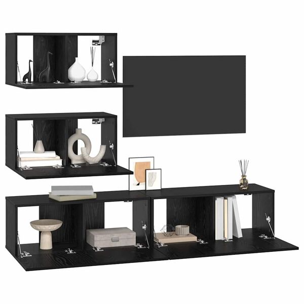 vidaXL Ensemble meuble TV 4 pcs Ch&ecirc;ne noir Bois d'ing&eacute;nierie