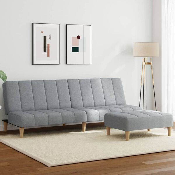 vidaXL Canap&eacute;-lit &agrave; 2 places avec repose-pied gris clair tissu