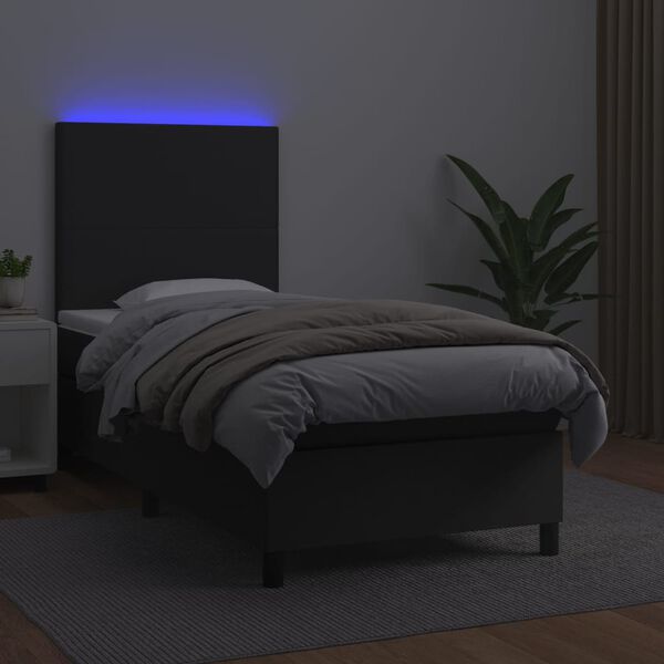 vidaXL Sommier &agrave; lattes de lit avec matelas et LED Noir 90x190 cm