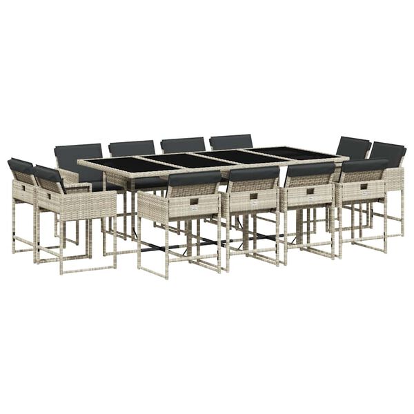 vidaXL Ensemble &agrave; manger de jardin et coussins 13 pcs gris clair rotin
