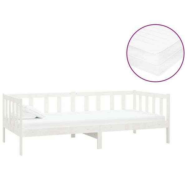 vidaXL Lit de repos avec matelas 90x200 cm Blanc Bois de pin massif