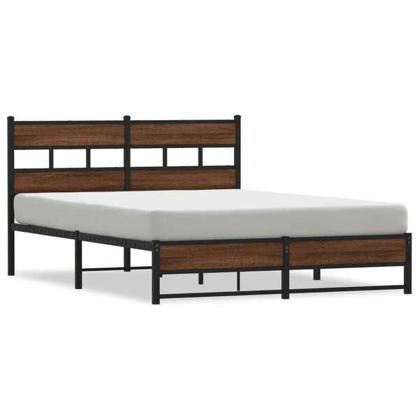 vidaXL Cadre de lit en métal sans matelas chêne marron 150x200 cm
