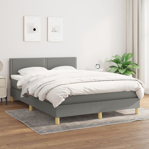vidaXL Sommier &agrave; lattes de lit avec matelas Gris fonc&eacute; 140x200cm Tissu