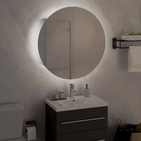 vidaXL Armoire de salle de bain miroir rond et LED Blanc 47x47x17,5 cm