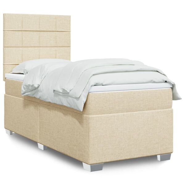 vidaXL Sommier &agrave; lattes de lit et matelas Cr&egrave;me 90x190 cm Tissu
