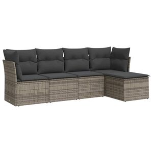 vidaXL Salon de jardin 5 pcs avec coussins gris r&eacute;sine tress&eacute;e