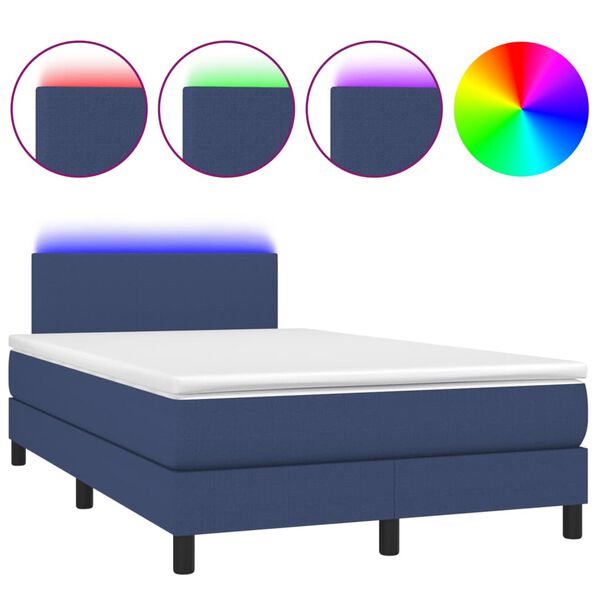 vidaXL Sommier &agrave; lattes de lit matelas et LED bleu 120x190 cm tissu