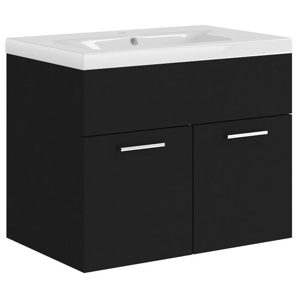 vidaXL Armoire d'évier avec lavabo intégré Noir Aggloméré
